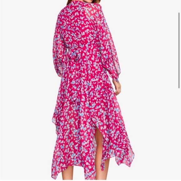 BCBGMaxAzria  Eve Dress 100% Silk  Pink/White Asymmetrical Bishop Sleeves XXS - Picture 3 of 12